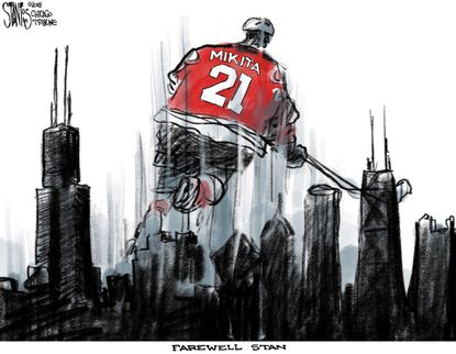 Editorial cartoon U.S. Stan Mikita hockey blackhawks Chicago obituary