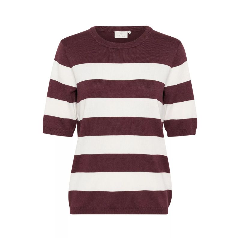 A brown and white striped knitted top by KAFFE