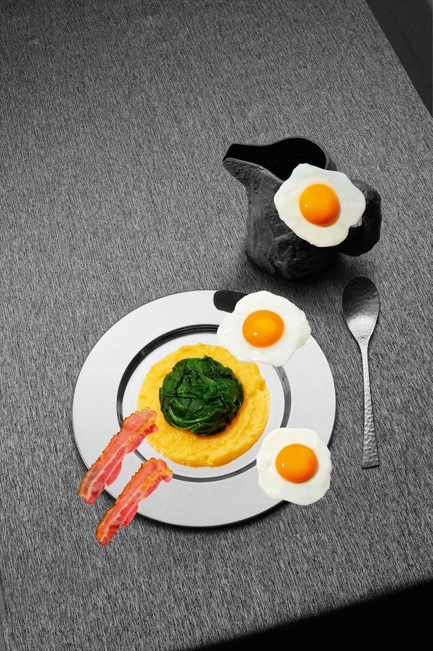 John Baldessari’s polenta, spinach, eggs and bacon