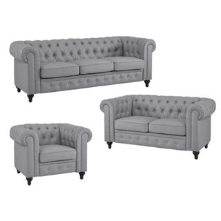 An Arlisa 3 Piece Living Room Sectional Sofa Set, Includes Sofa, Loveseat, Accent Arm Chair on a white background