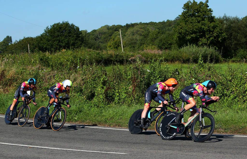 The Ribble Weldtite team are lined out during the Tour of Britain team time trial