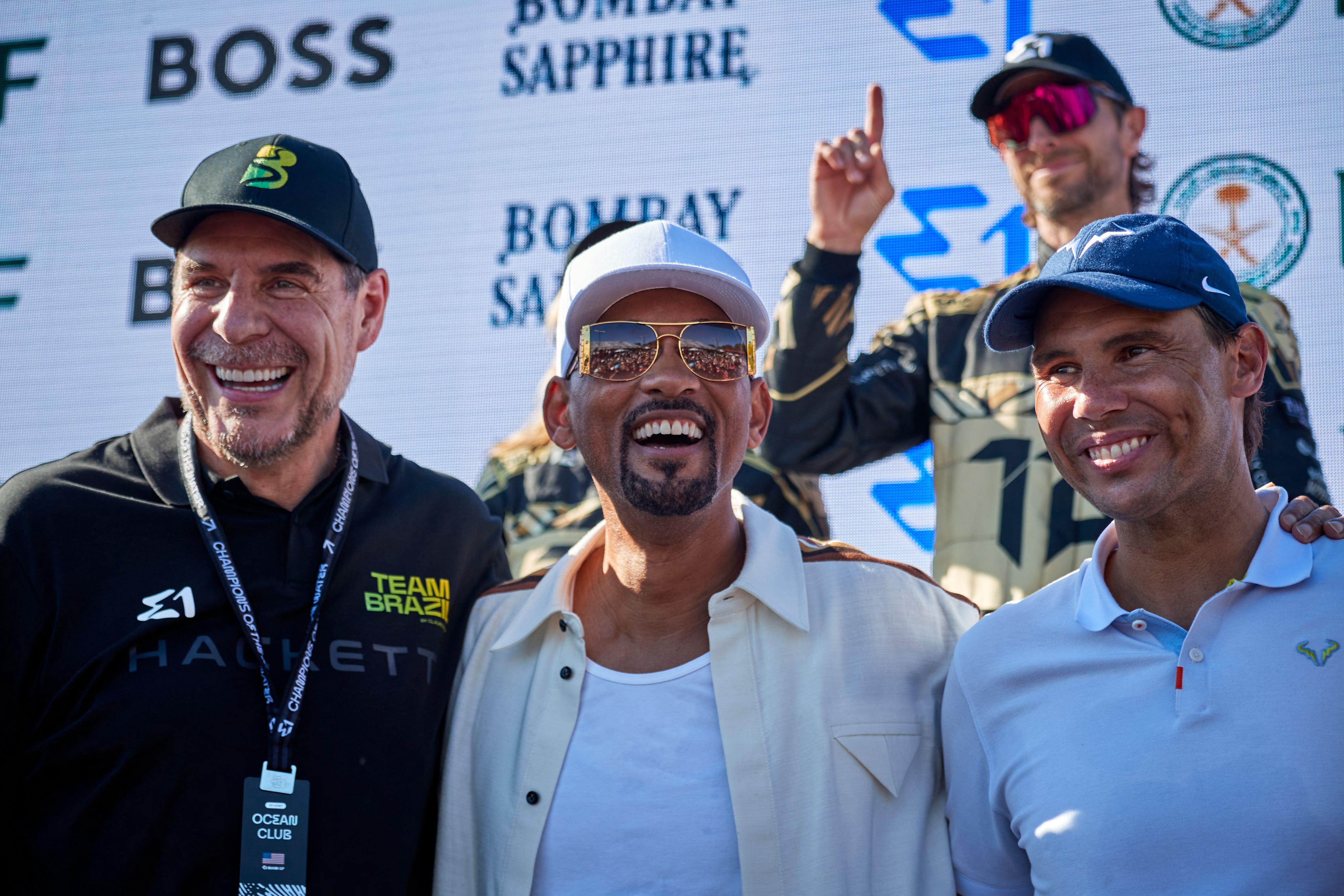 Will Smith, Marc Anthony, Rafael Nadal, Marcelo Claure during Podium &amp;amp; Trophy Ceremony on E1 Miami GP at Port of Miami, Florida, United States
