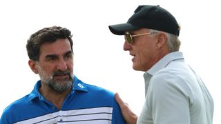 Yasir Al-Rumayyan and Greg Norman at the 2023 Saudi International