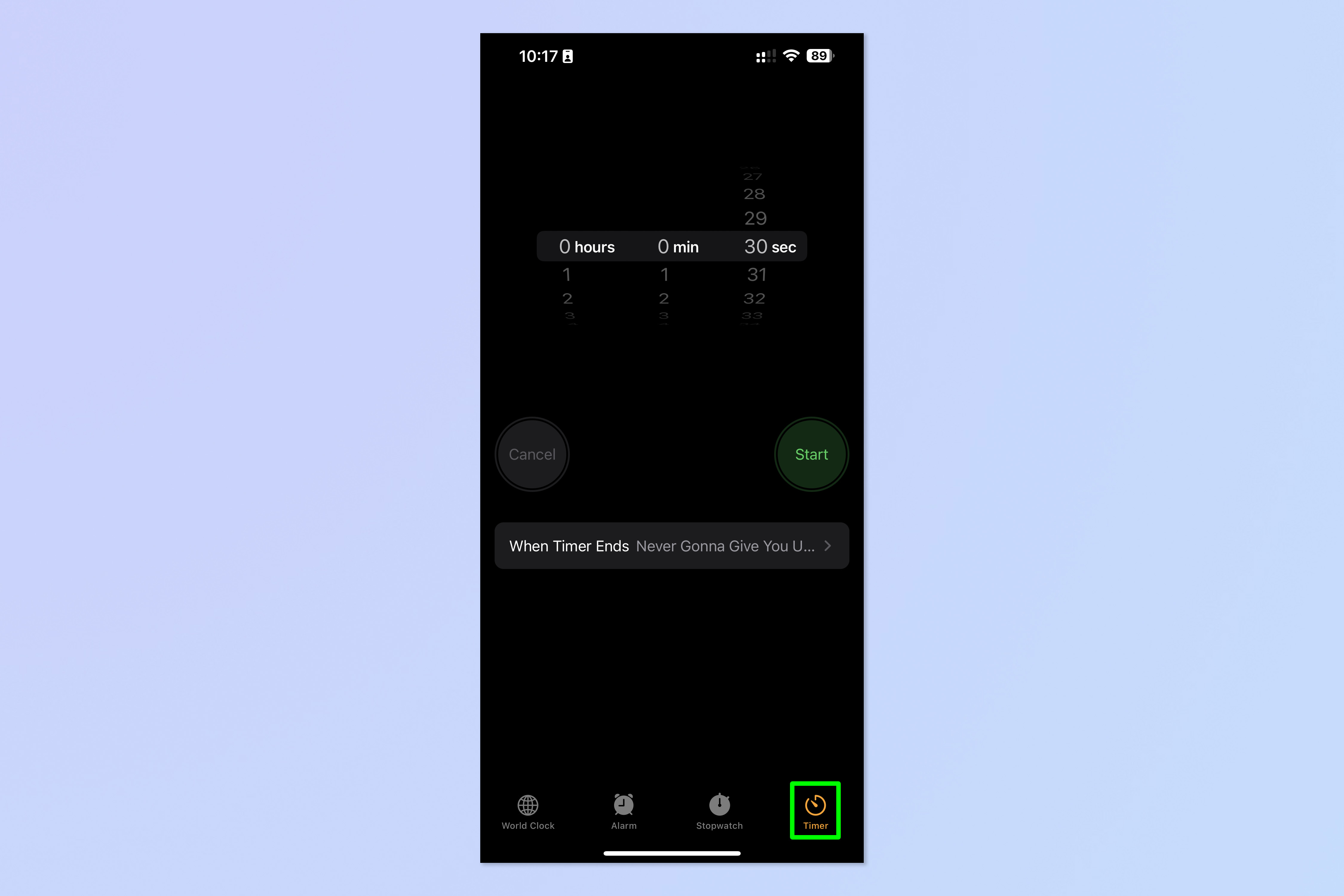 Скриншот, показывающий, как использовать таймер экрана iPhone