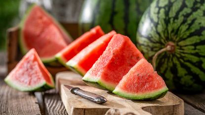 slices of watermelon on board