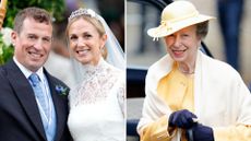 A composite of a picture of Peter Phillips and Harriet Sperling on their wedding day and a picture of Princess Anne on the same day