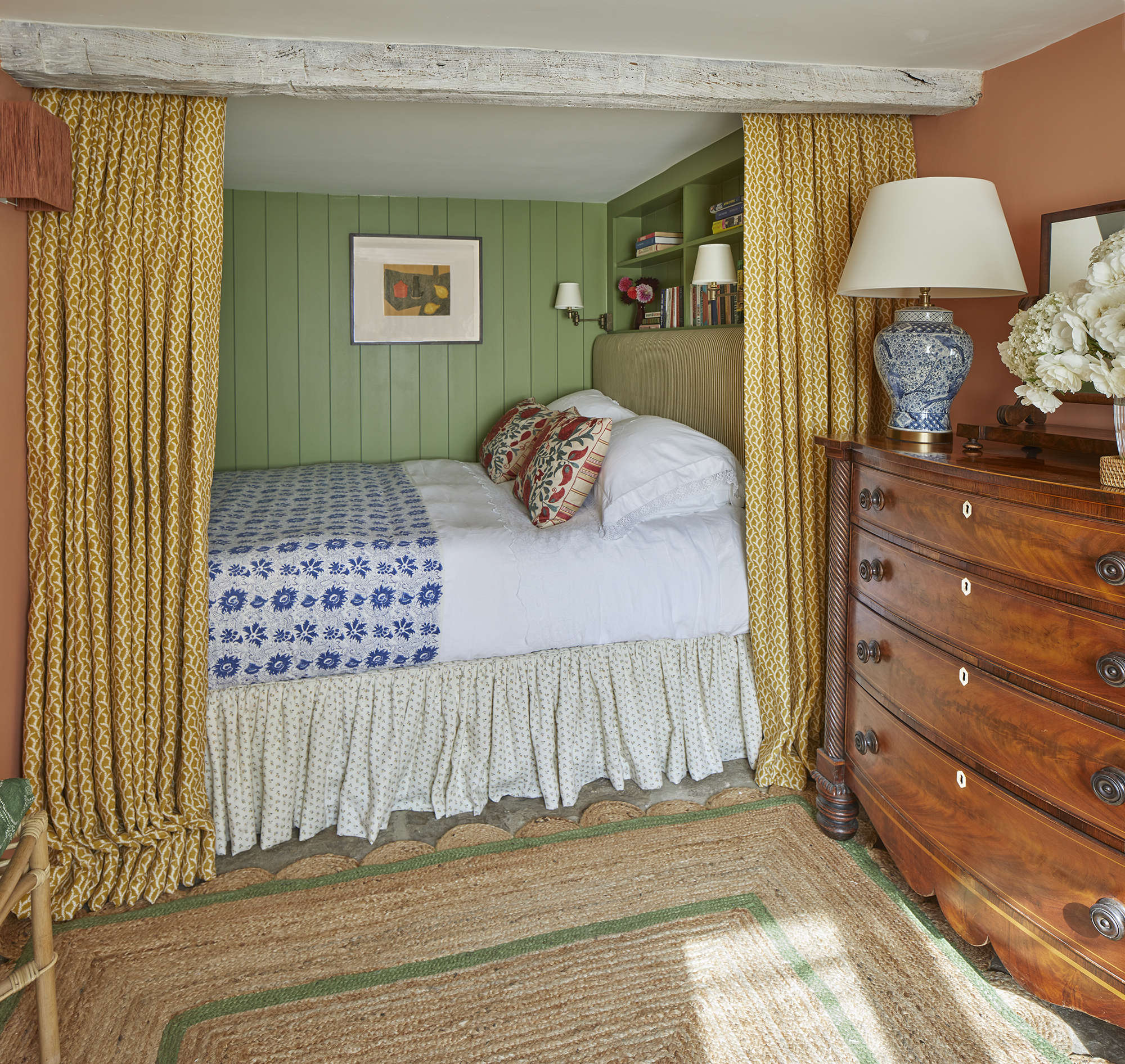 Vanrenen GW Designs small bedroom with yellow curtains