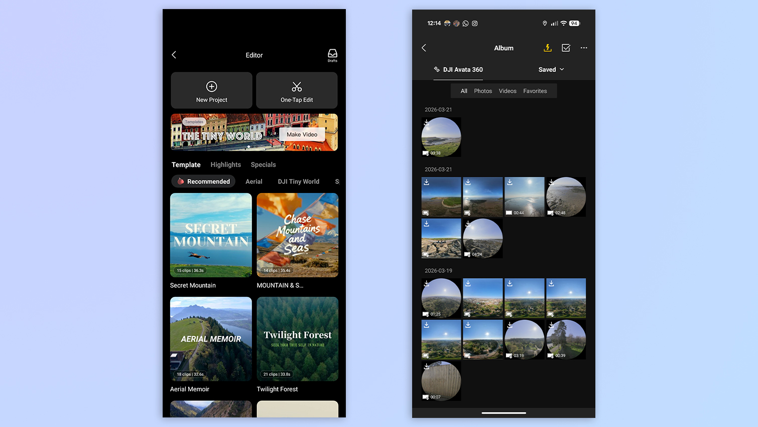 DJI Avata 360 editing software screenshots