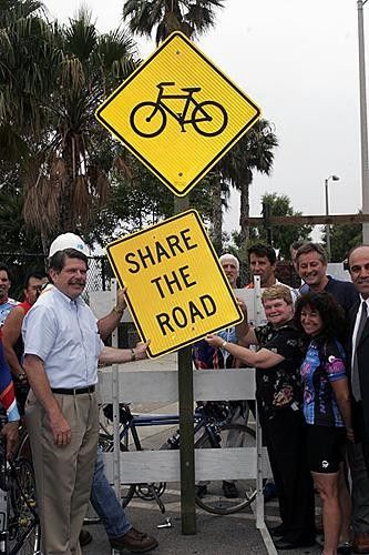 Yaroslavsky and Kuehl put up a Share the Road Sign