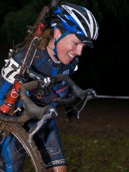 One of the few riders who appears to be enjoying the tough conditions.