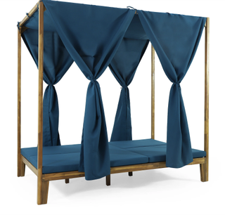 Navy blue resort outdoor daybed with canopy from Wayfair.