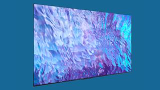 Samsung Q80C TV on blue background