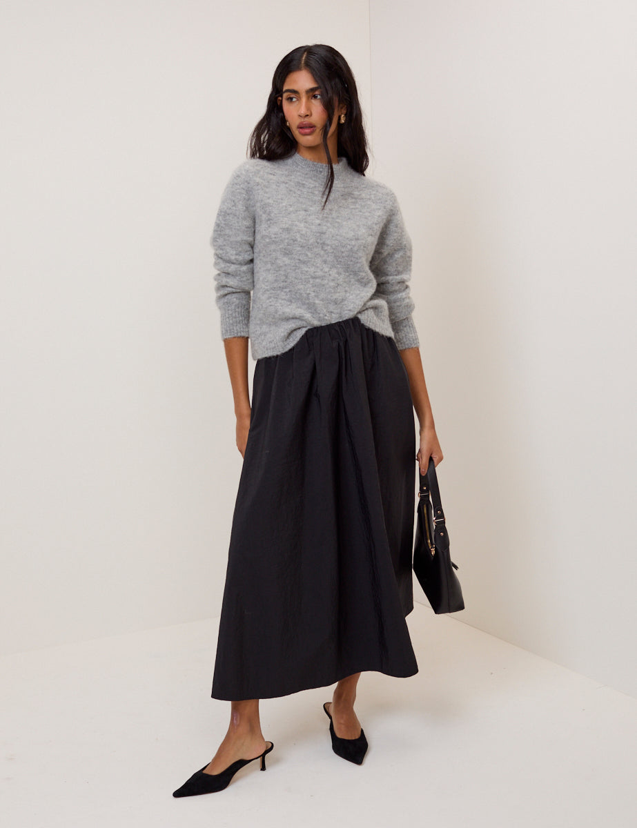 Black A-Line Midi Skirt