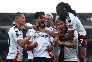 Raul Jimenez celebrates with his Fulham team-mates after scoring against Newcastle at Craven Cottage in September 2024.