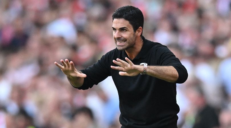 Arsenal manager Mikel Arteta gestures during his side&#039;s 3-1 win over Manchester United in September 2023.