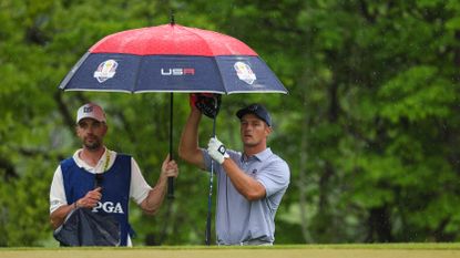 Bryson DeChambeau of the United States waits to putt during the second round of the 2023 PGA Championship at Oak Hill Country Club