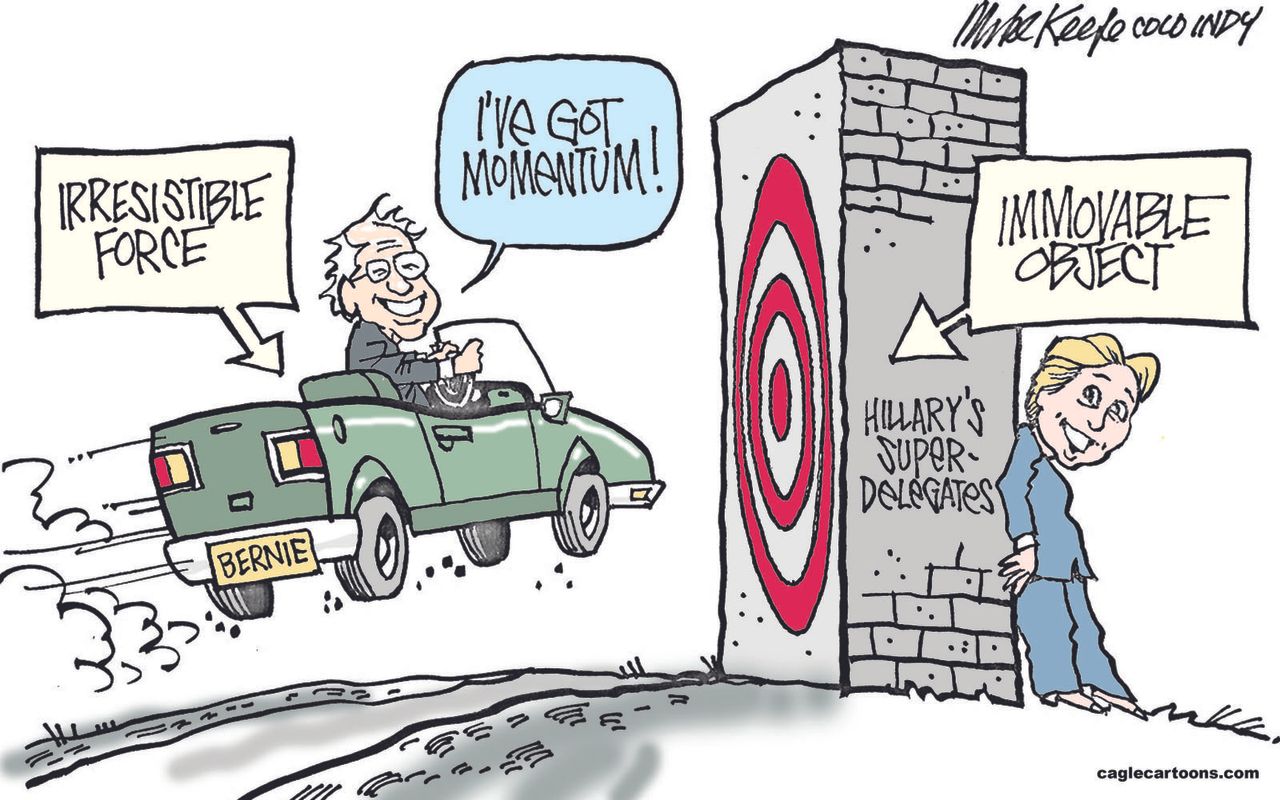 Political Cartoon U.S. Bernie Hillary Superdelegates 2016