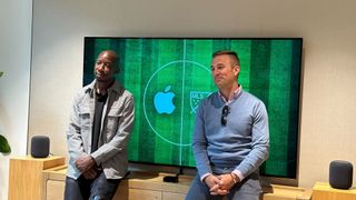 MLS Season Pass Bradley Wright-Philips Taylor Twellman in front of Apple TV and HomePods