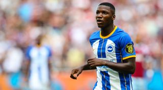 Arsenal-linked Moises Caicedo of Brighton & Hove Albion during the Premier League match between West Ham United and Brighton & Hove Albion on 21 August, 2022 at the London Stadium in London, United Kingdom