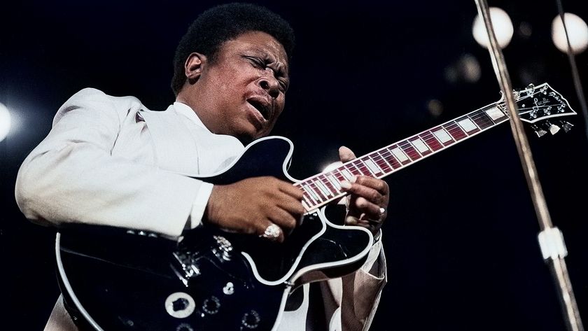 American Blues musician BB King plays guitar as he performs onstage at the Rosemont Horizon, Rosemont, Illinois, June 21, 1980. 