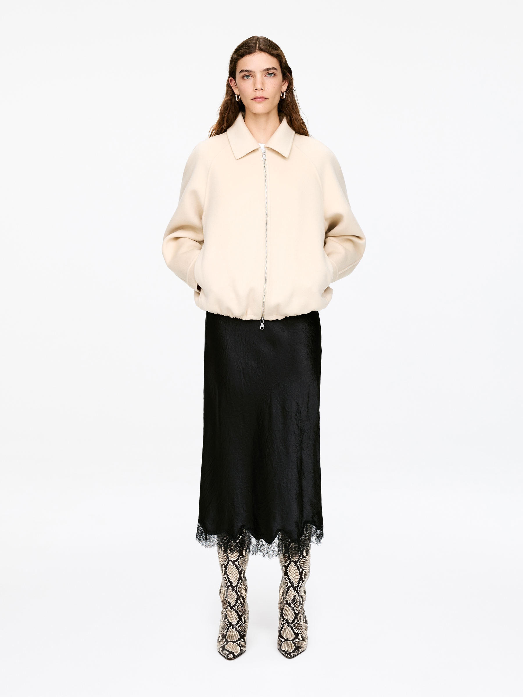 Lace-Detail Satin Skirt – Black – Women – Arket Gb