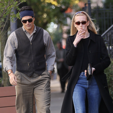 Paul Kelly and Sarah Pidgeon are seen on the movie set of the 'American Love Story' in Chelsea, Manhattan on October 23, 2025 in New York City.