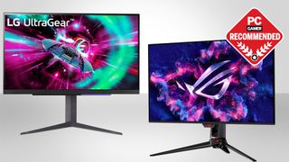 The best 4K gaming monitors against a gray background, with a PC Gamer recommended logo