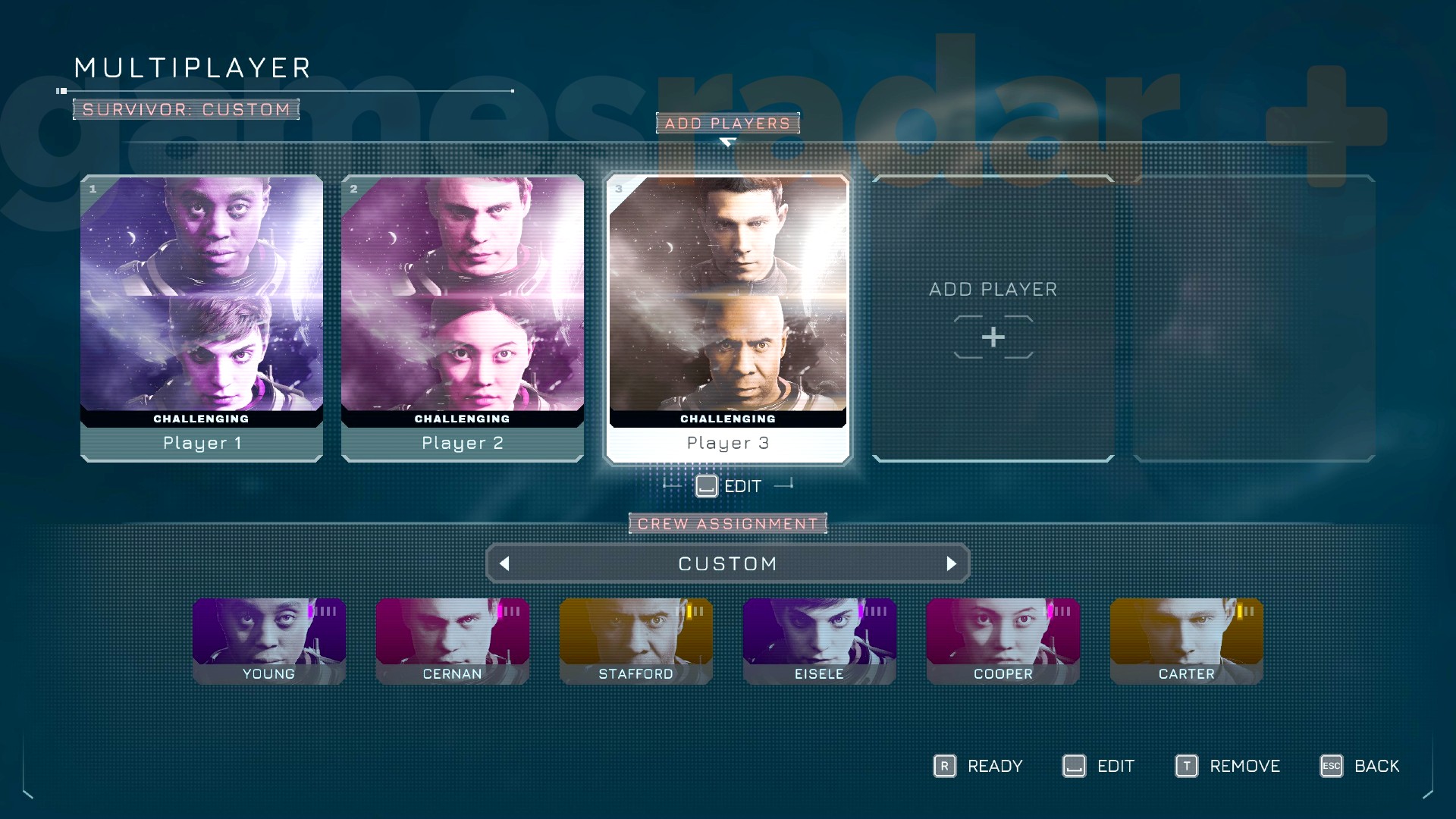 Three players are assigned characters in Directive 8020 custom multiplayer