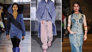 composite of three models wearing the mixed washes denim trend 2024