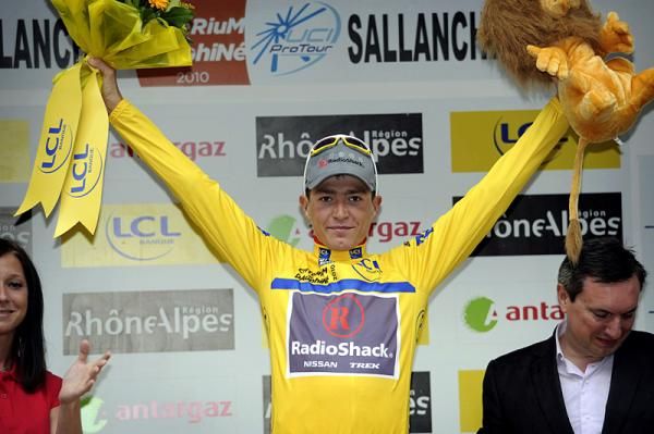 Janez Brajkovic (Team RadioShack) on the podium after winning the overall.