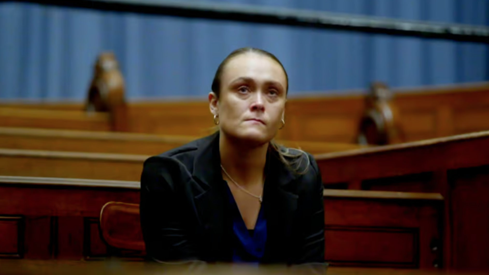 "Sophie", the defendant, looking pensive before the verdict in "The Jury: Murder Trial"