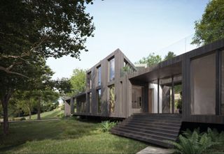 CGI of a new-build house in the woods near Wadebridge in Cornwall.