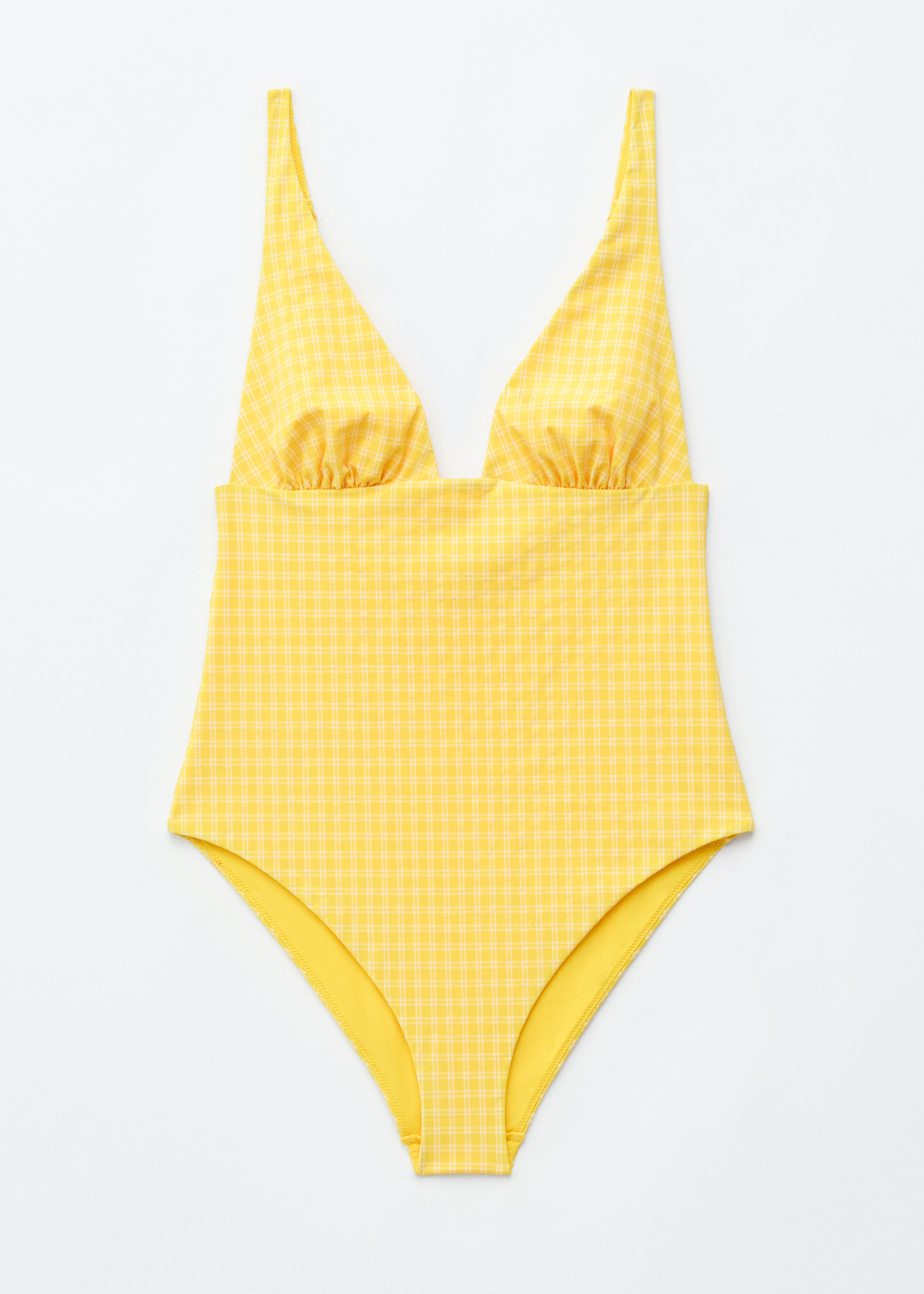 V-Neck Swimsuit - Yellow/checked