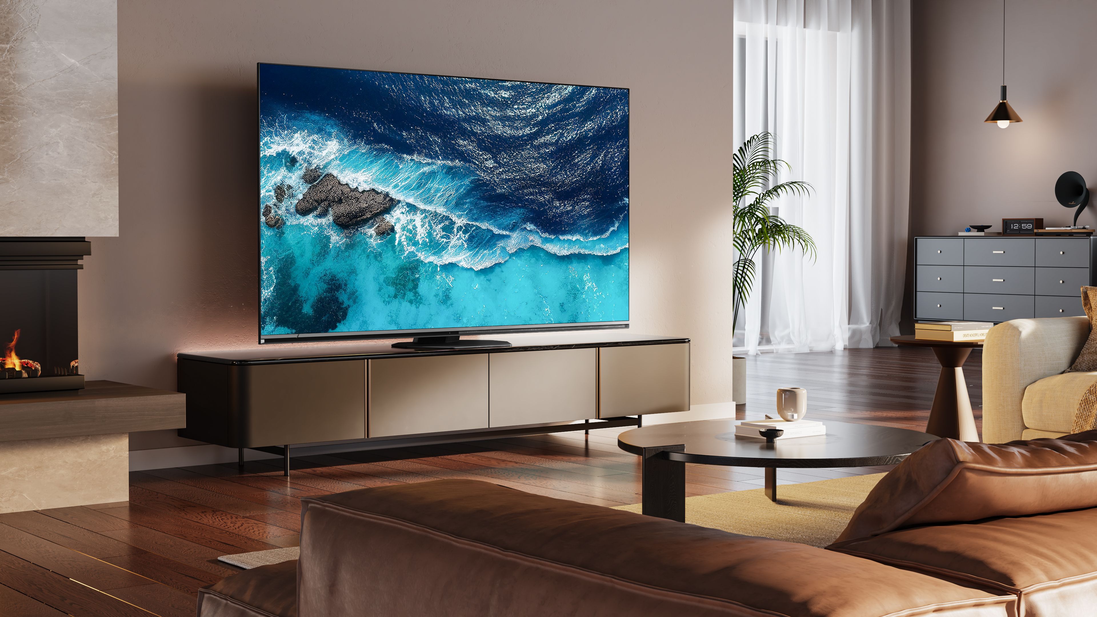 Hisense U8N Mini-LED TV on stand in living room