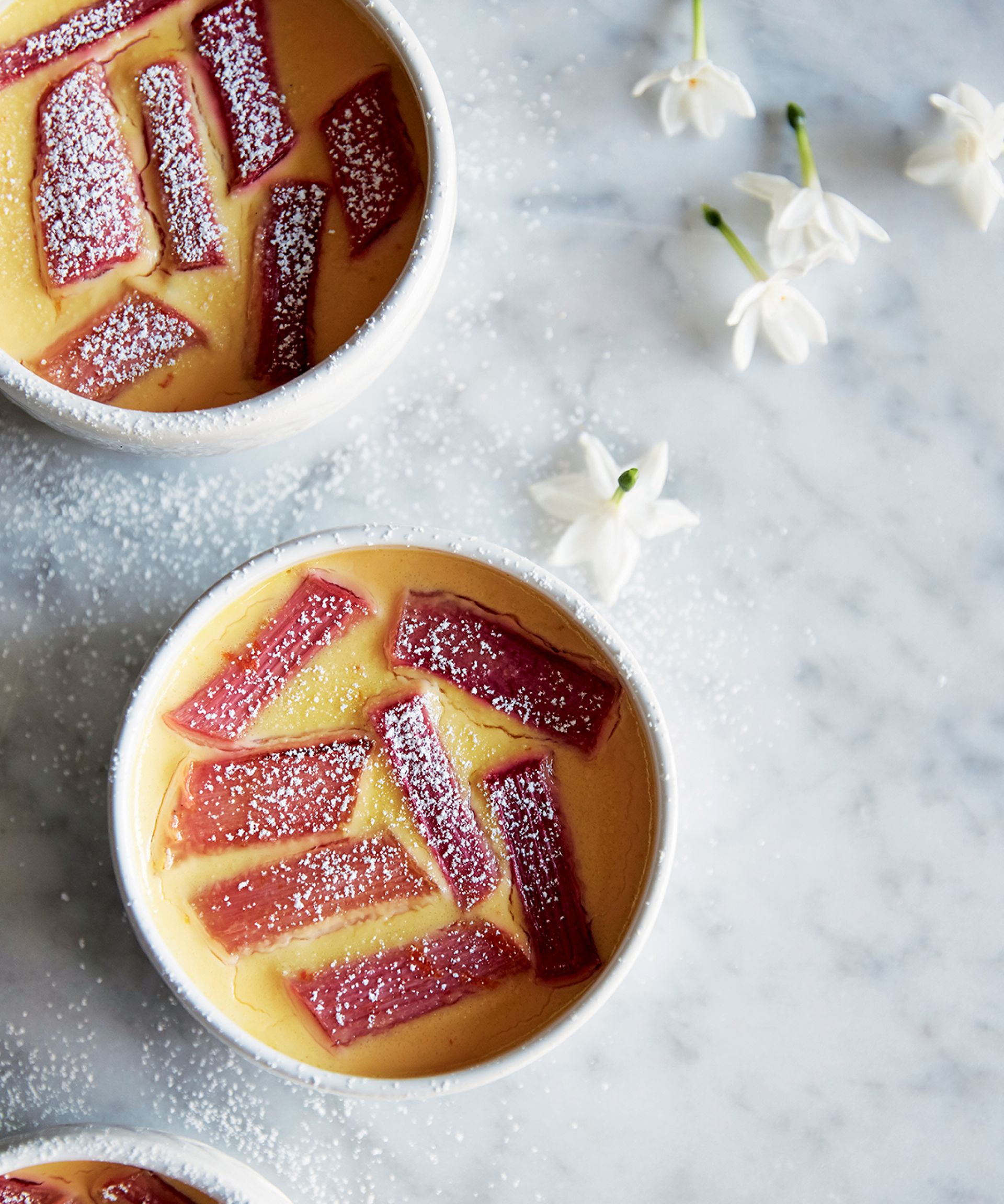 Custard pudding Easter recipe on a marble worktop