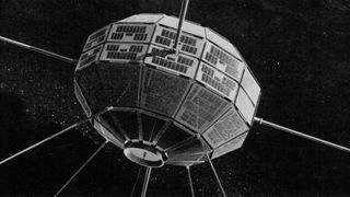 Artist rendering of Canada's first satellite launched into space, Alouette-1.