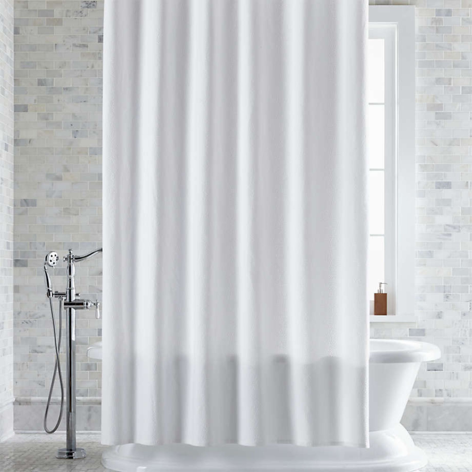 Extra-Long Organic Cotton Pebble Matelass&amp;eacute; White Shower Curtain