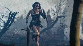 Gal Gadot running across a battlefield in Wonder Woman, one of the best Hulu movies