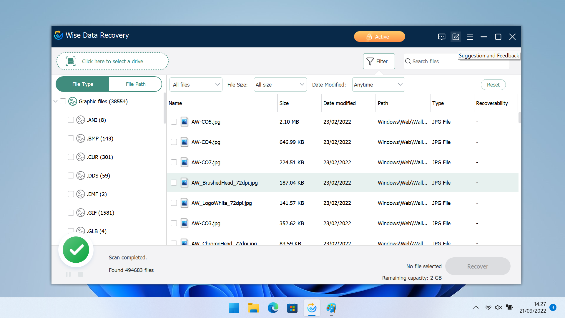 Screenshot of Wise Data Recovery Software and photo recovery tools