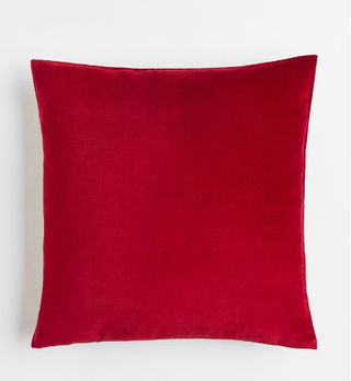 Red velvet pillow cover.