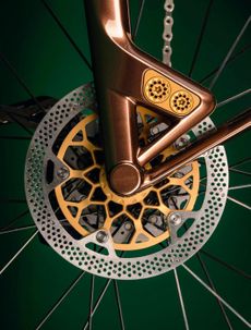 Right: In a world first, the bike makes use of integrated aluminium brake calipers