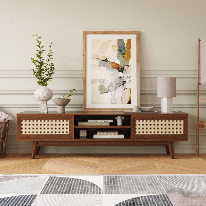 Bay Isle Home™ 65" Mid Century Modern Tv Stand With Sliding Doors & Reviews | Wayfair