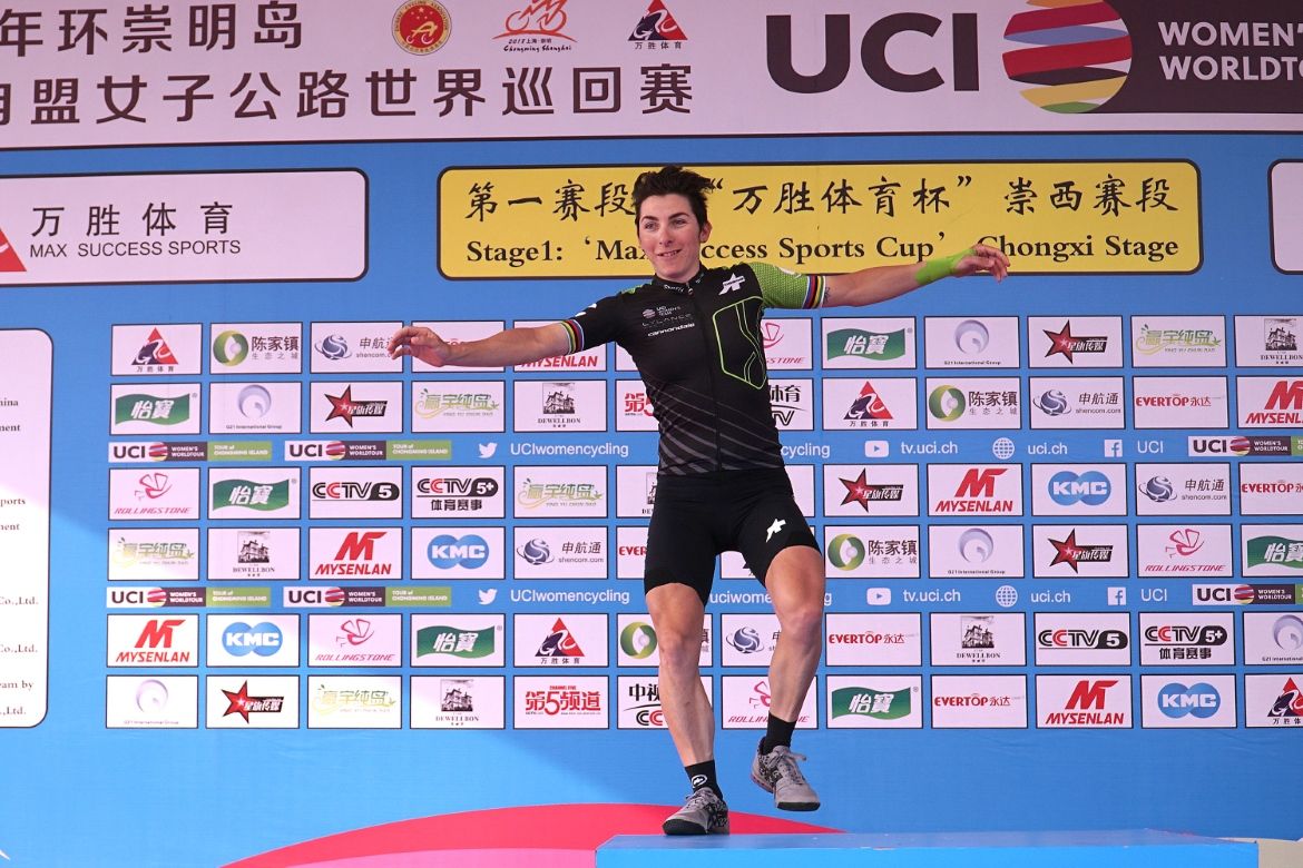 A bouyant Giorgia Bronzini on the podium