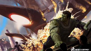 Hulk fighting in concept art for Avengers: Infinity Defense