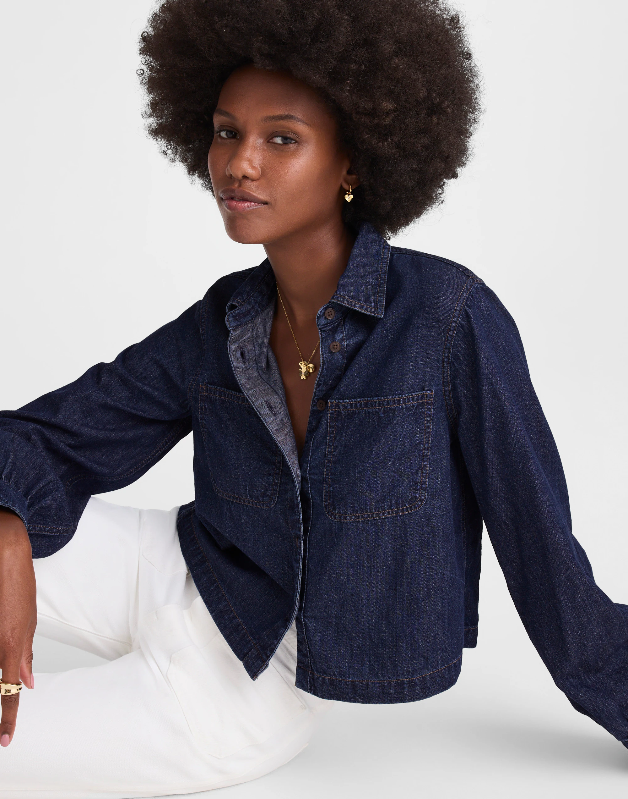 Denim Patch Pocket Button-Up Top