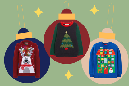 a collage showing the best Christmas jumpers for kids