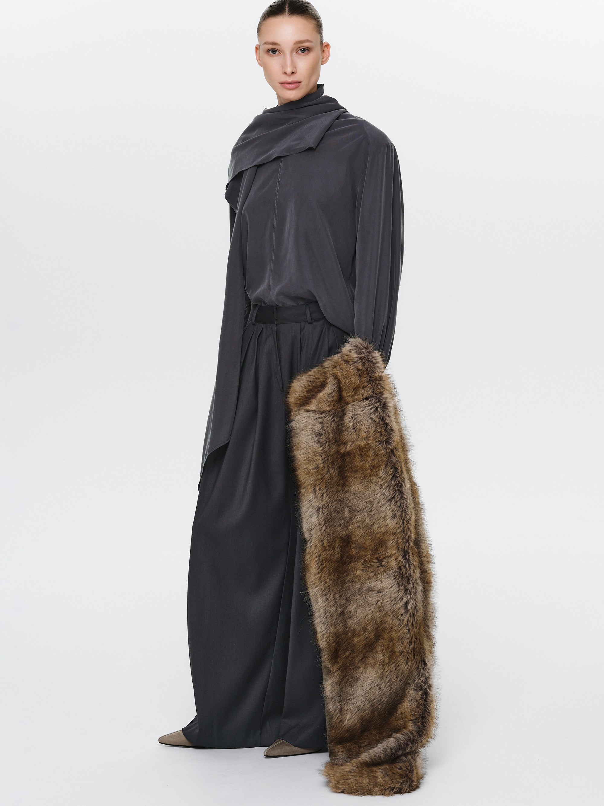 Faux Shearling Scarf, Brown