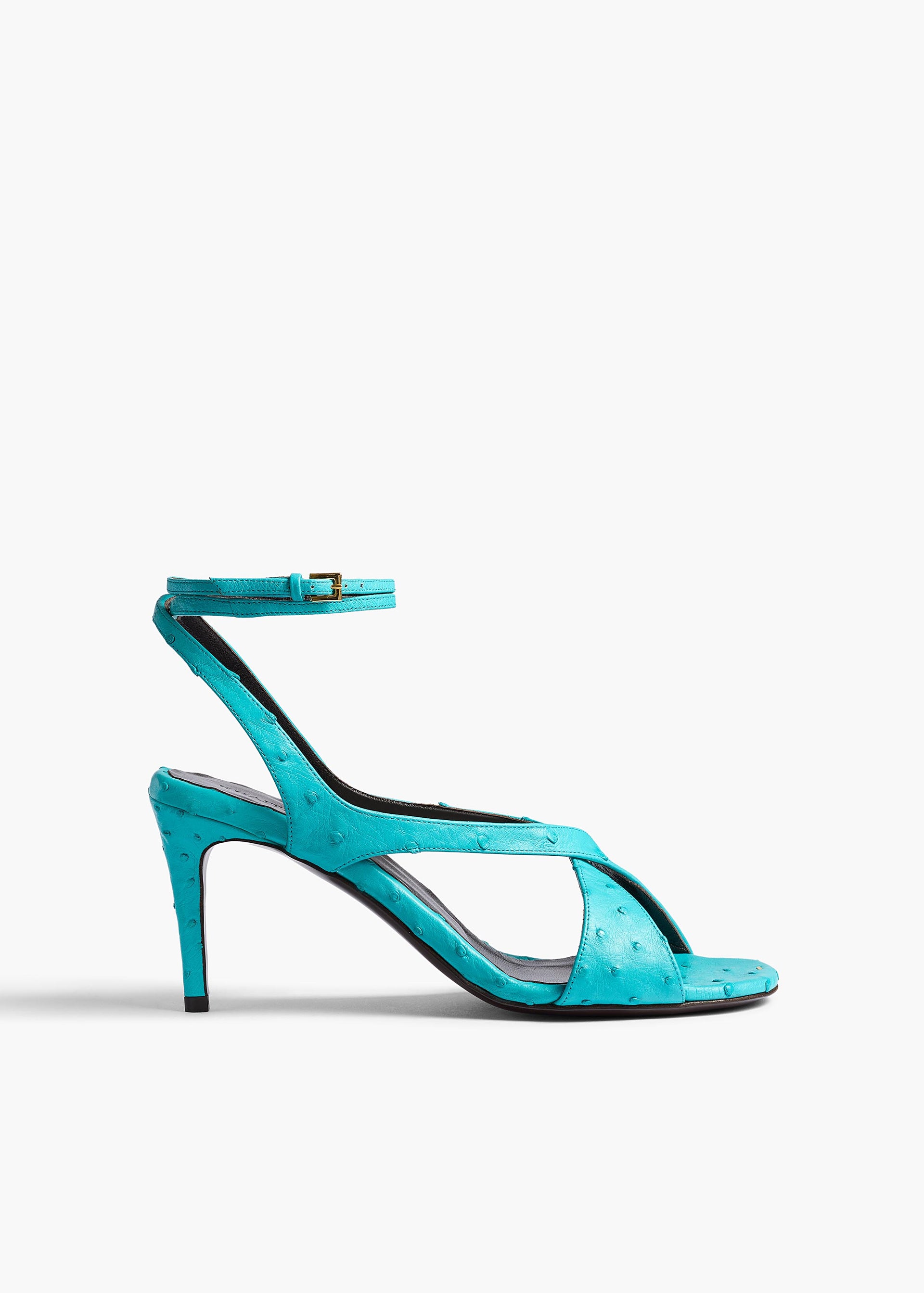 Liria Ankle Strap Sandal in Crystal Blue Ostrich - 35 / Crystal Blue / 100%ostrichleather