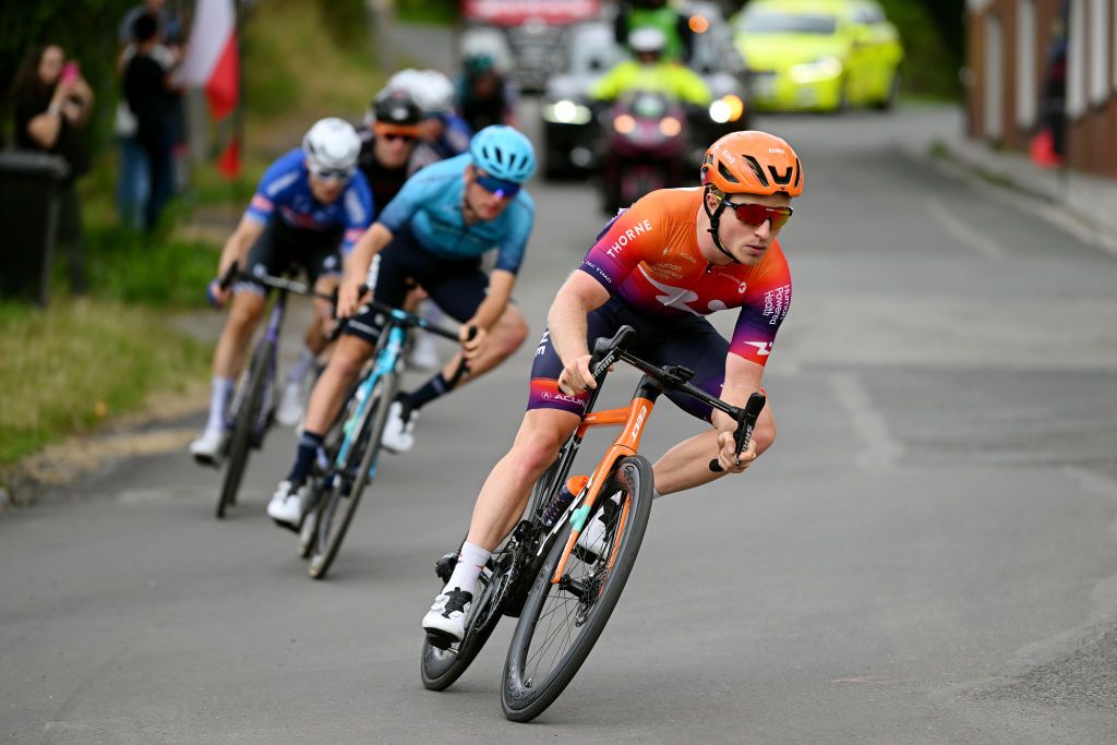 DUSZNIKIZDROJ POLAND JULY 31 Sasha Weemaes of Belgium and Team Human Powered Health competes during the 80th Tour de Pologne 2023 Stage 3 a 1623km stage from Walbrzych to DusznikiZdroj 668m UCIWT on July 31 2023 in DusznikiZdroj Poland Photo by Dario BelingheriGetty Images