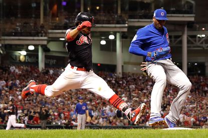 The Chicago Cubs and the Cleveland Indians at Game Six. 